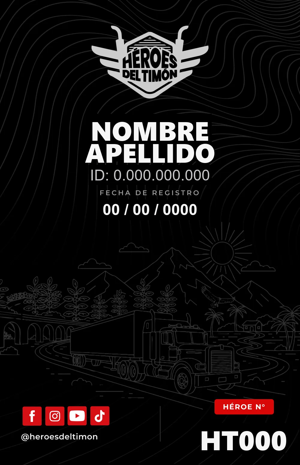 Carnet digital de Héroes del Timón, con nombre y número de miembro