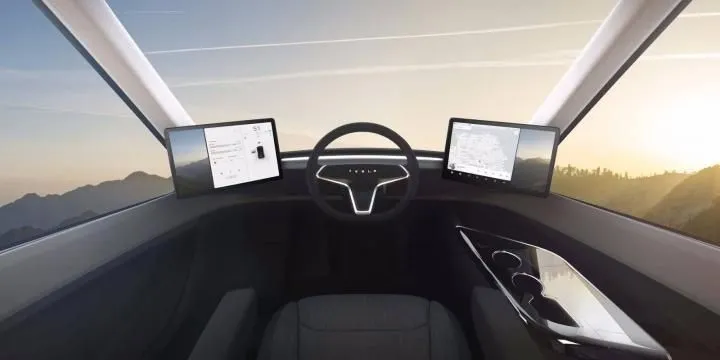 vista panoramia del tesla semi interior